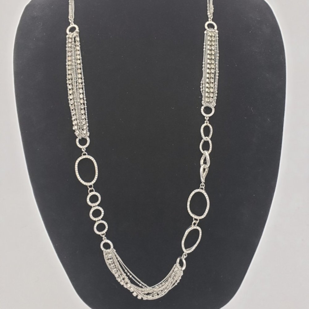 ABS Allen Schwartz Silvertone & Rhinestone Multistrand Necklace 36" L